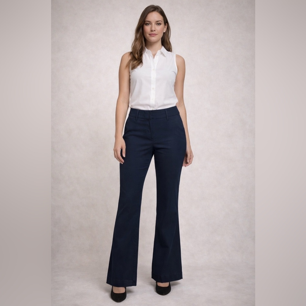 J. CREW Womens City Fit Flare Suit
Trousers 4R Blue Cotton Spandex